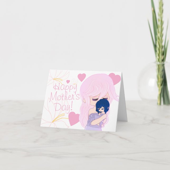 Carte de maman dessin animé avec sa petite fille (Devant)