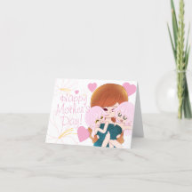 Carte de maman dessin animé avec ses jumeaux