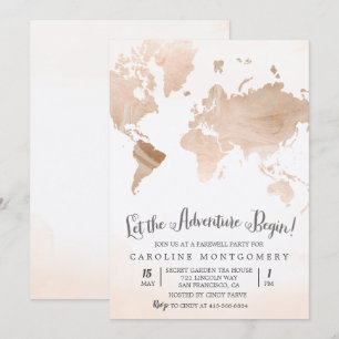 Carte de marbre Aquarelle Voyager Adieu Invitation