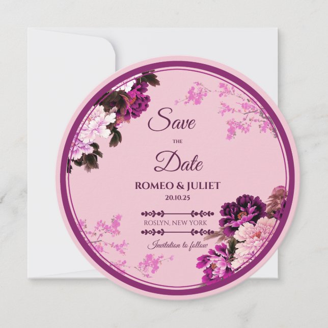 Carte de mariage à anneau floral violet Enregistre (Devant)