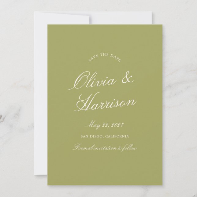 Carte de mariage à calligraphie vert olive pour an (Devant)