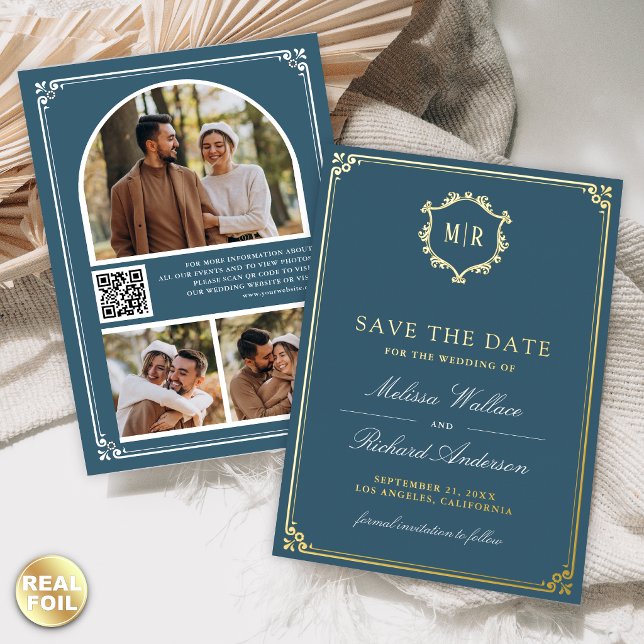 Carte de mariage à code QR bleu poussiéreux pour a (Créateur téléchargé)