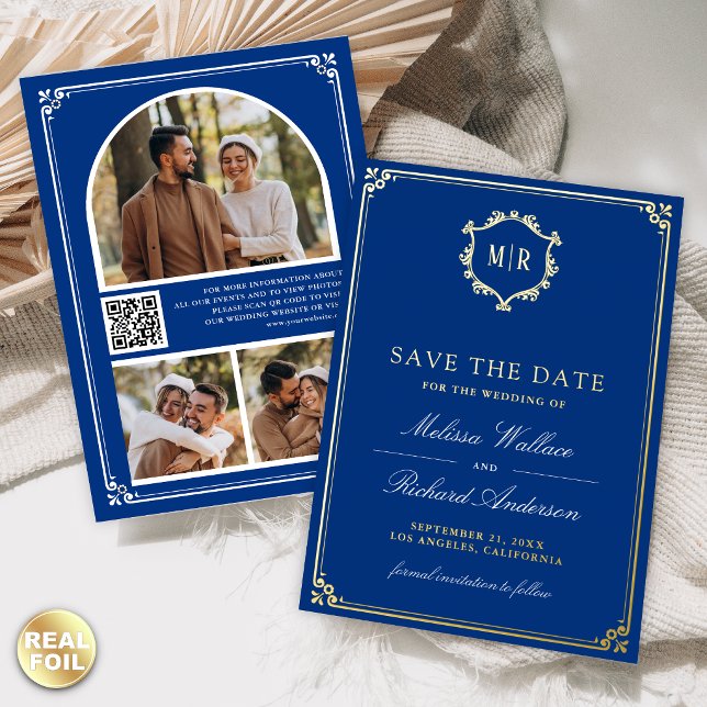 Carte de mariage à code QR bleu royal pour annonce (Créateur téléchargé)