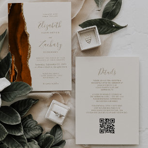 Carte de mariage à code QR Or Brûlé Agate Ivoire