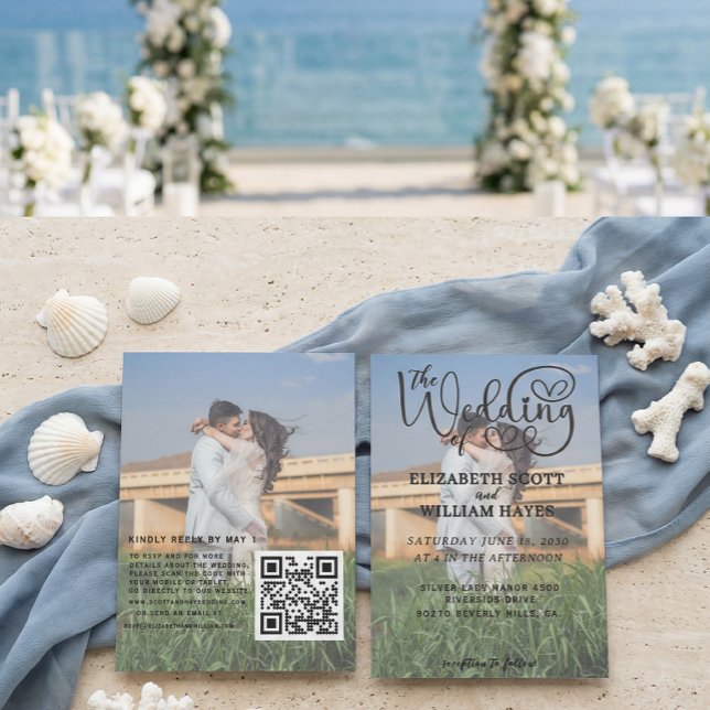 Carte de mariage à code QR photo moderne 2 écritur (Créateur téléchargé)