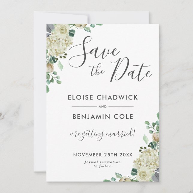 Carte de mariage à conserver avec fleurs d'eucalyp (Devant)