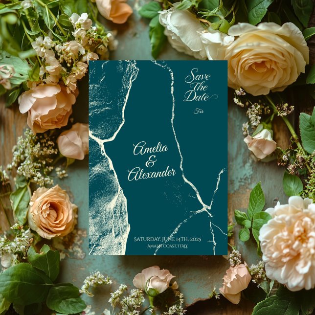 Carte de mariage à date fixe en marbre émeraude (Créateur téléchargé)
