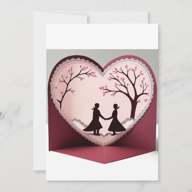 Carte de Mariage à Design de Cœur Romantique 3D (Devant)