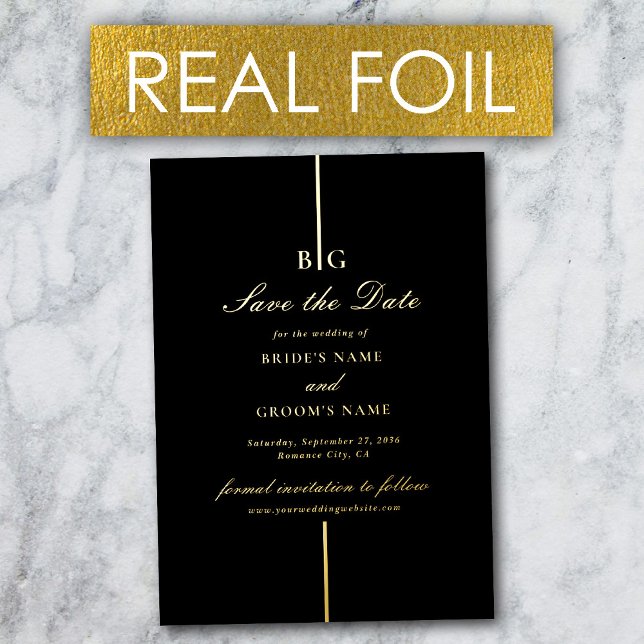 Carte de mariage à feuille d'or véritable noire po (Real Gold Foil Black Wedding Save the Date Foil Invitation)