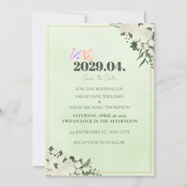 Carte de mariage à floraison verte sauge pour anno (Devant)