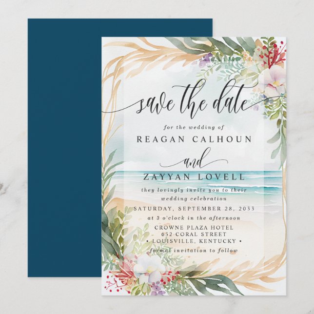 Carte de mariage à l'aquarelle de plage pour annon (Devant / Derrière)