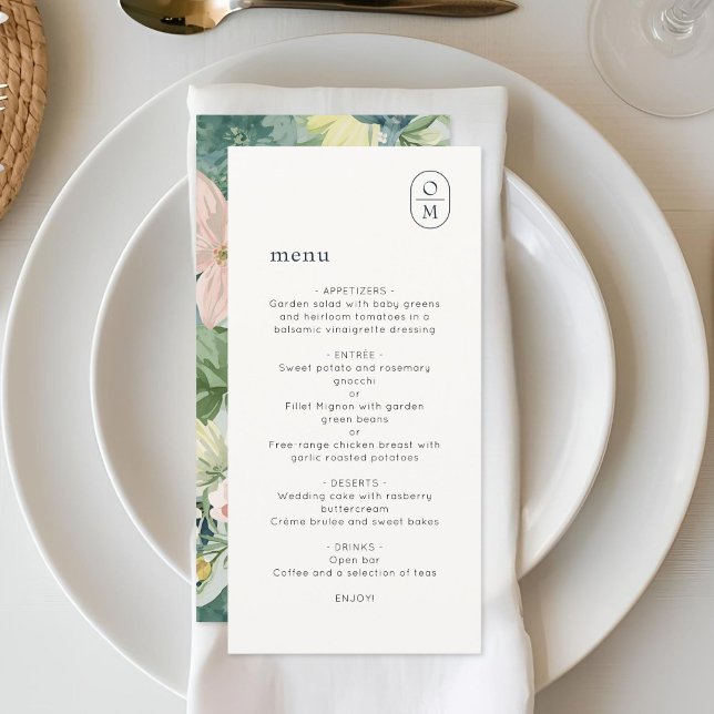 Carte de mariage à monogramme floral chic et plat (Créateur téléchargé)