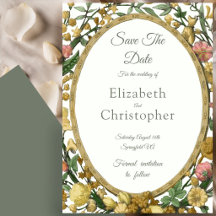 Carte de mariage à motifs floraux ivoire et vert t