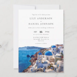 Carte de mariage à Santorin en Grèce avec QR code 