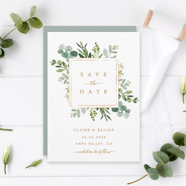 Carte de mariage à save the date en or botanique e (Créateur téléchargé)