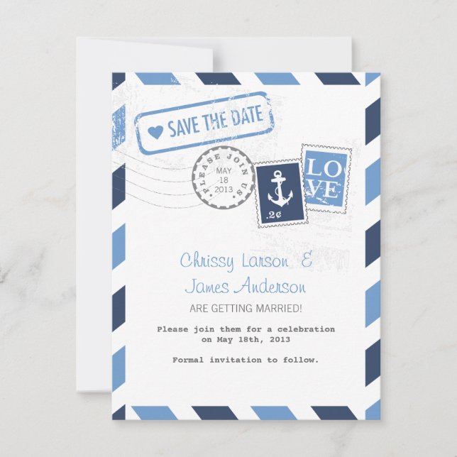 Carte de mariage aérien nautique Save the Date (Devant)