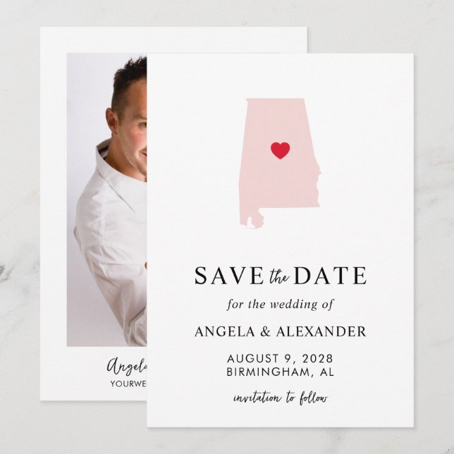 Carte de mariage Alabama Blush (Devant / Derrière)