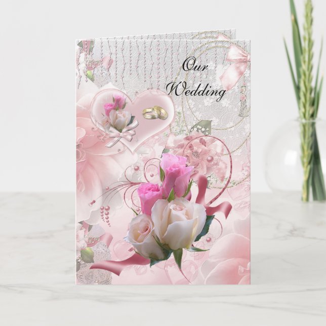 Carte de mariage Anneaux de fleurs roses (Devant)