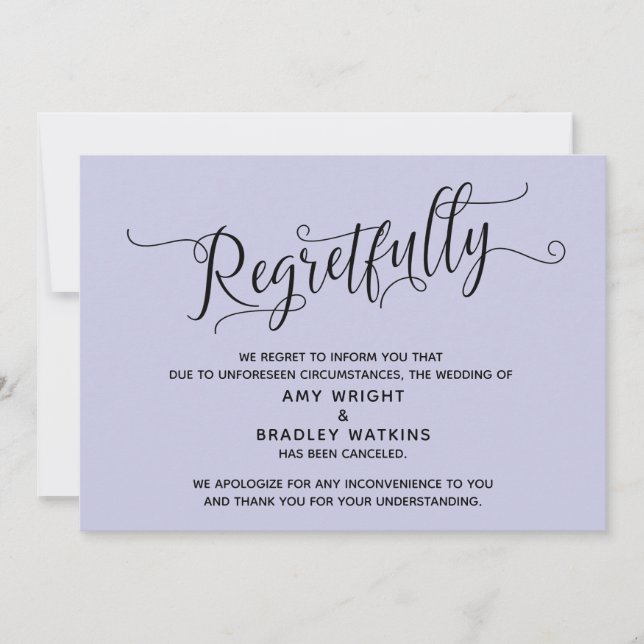 Carte de mariage annulée élégamment regrettable la (Devant)