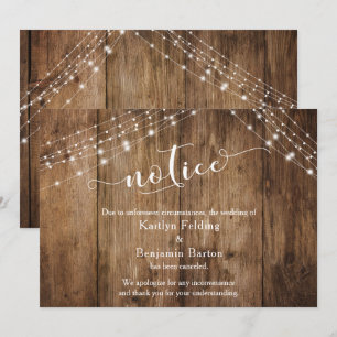 Carte de mariage annulée en bois rustique et lumiè