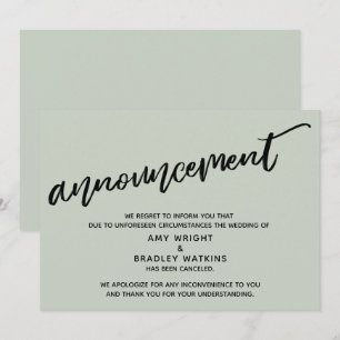 Carte de mariage annulée Sage Modern Handwriting