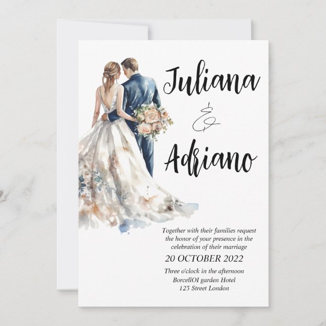 Carte de mariage aquarelle moderne pour jeune mari (Devant)