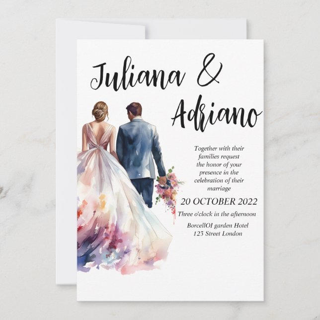 Carte de mariage aquarelle moderne pour mariés mig (Devant)