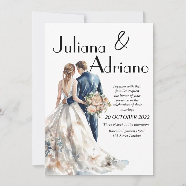 Carte de mariage aquarelle moderne pour mariés mig (Devant)