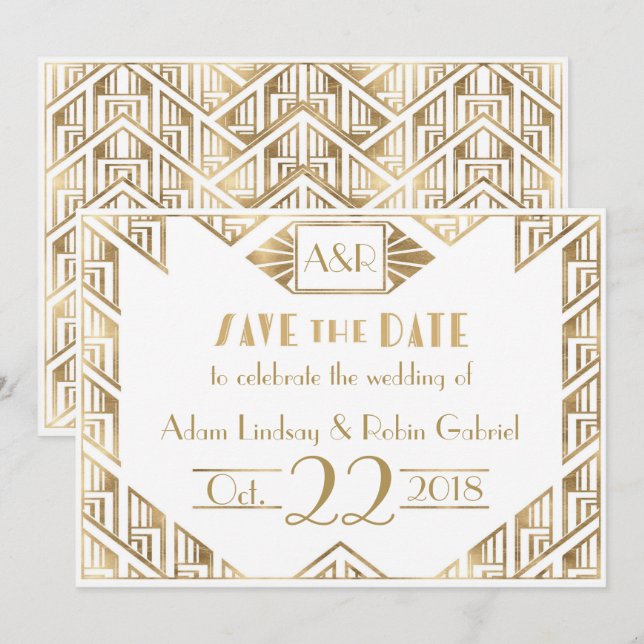 Carte de mariage Art Déco élégante pour annoncer l (Devant / Derrière)