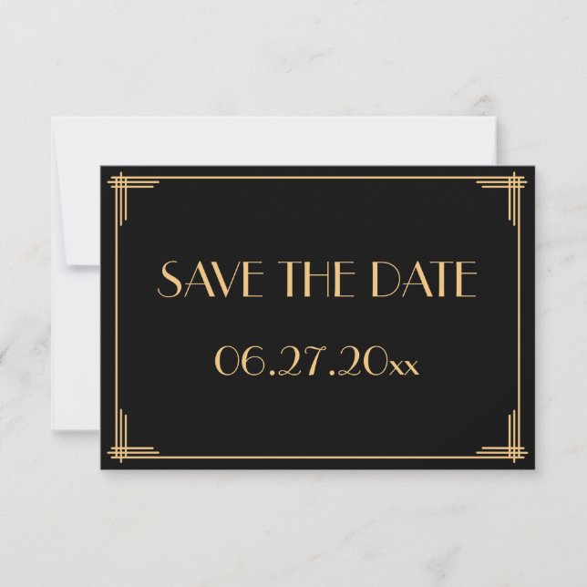 Carte de mariage Art Déco Gatsby 'Save The Date' (Devant)