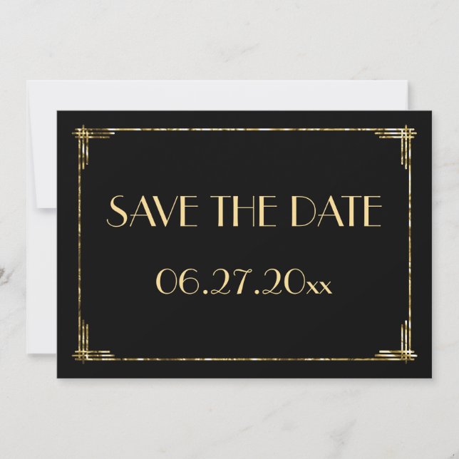 Carte de mariage Art Déco Save The Date en feuille (Devant)
