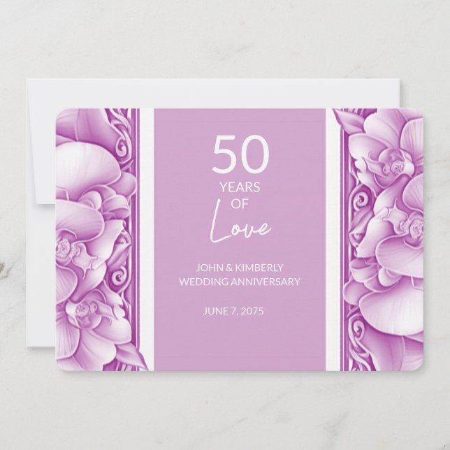Carte de mariage aux orchidées ornée pour annivers (Devant)
