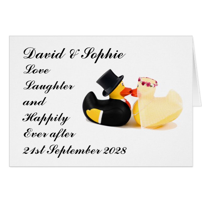 Carte de mariage avec canards et amour et rire (Devant Horizontal)