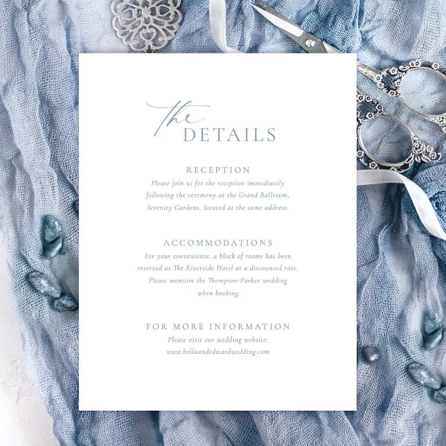 Carte de mariage avec détails Bleu Poussiéreux (Créateur téléchargé)