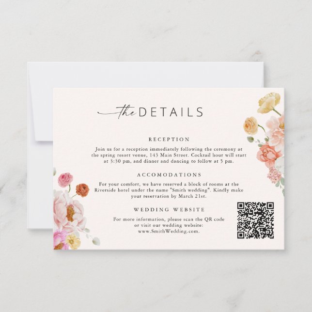 Carte de mariage avec détails de code QR floral co (Devant)