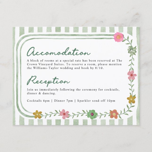 Carte de mariage avec détails de rayures florales (Devant)