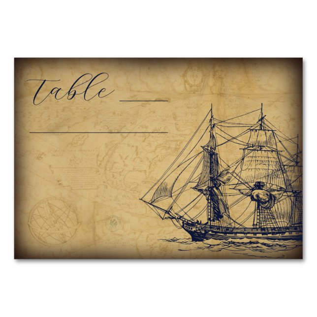 Carte de mariage avec illustration de navire de ca (Devant)