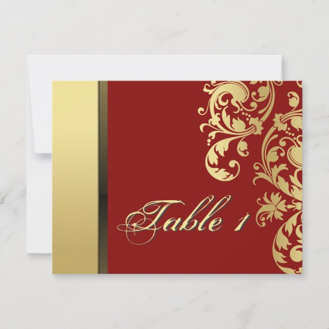 Carte de Mariage avec Numéro de Table - Fleurs Rou (Devant)