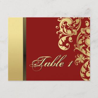 Carte de Mariage avec Numéro de Table - Fleurs Rou