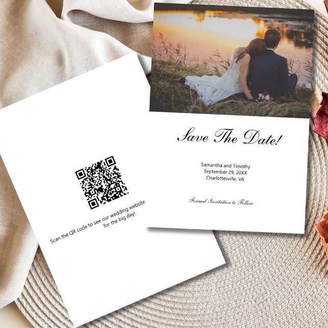 Carte de mariage avec photo et code QR pour annonc (QR code Photo Wedding save the date card. )