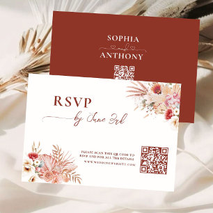 Carte de mariage avec QR code pour RSVP et motif f