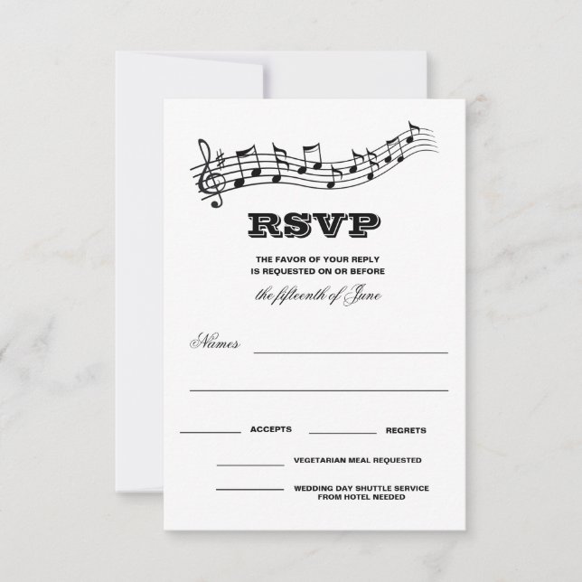 Carte de mariage avec touches de piano pour musici (Devant)