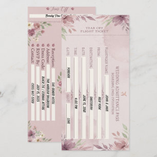 Carte de mariage billet d'embarquement Rose poussi