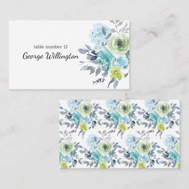 Carte de Mariage bleu clair Jaune Vert Floral (Devant / Derrière)