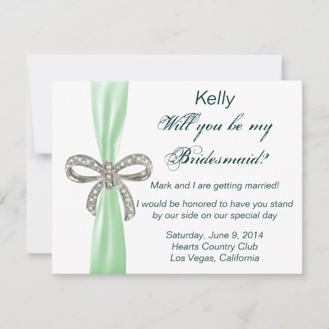 Carte de Mariage Bridesmaid de Bow Diamant Vert (Devant)