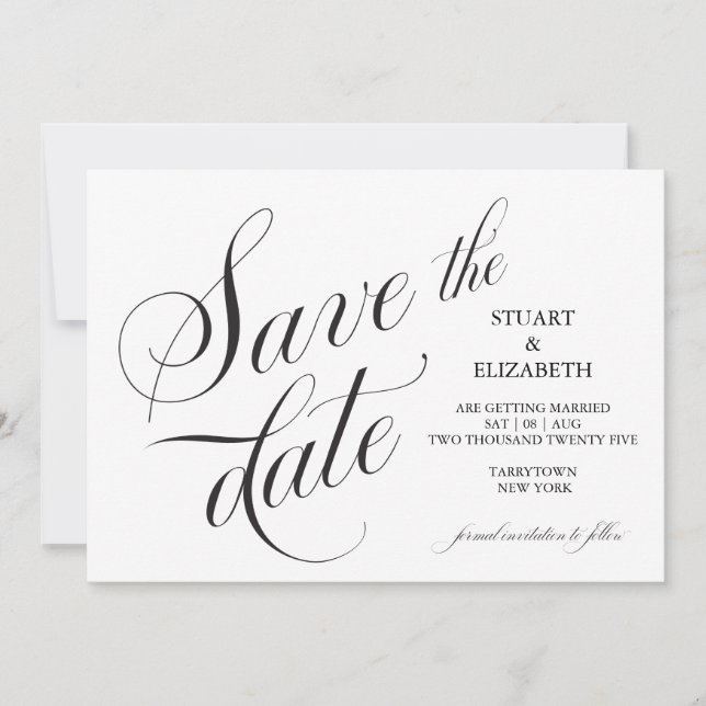 Carte de mariage calligraphiée Save the Date  (Devant)