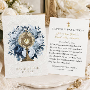 Carte de mariage catholique bleue florale Monstran