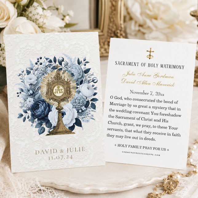 Carte de mariage catholique bleue florale Monstran (Créateur téléchargé)