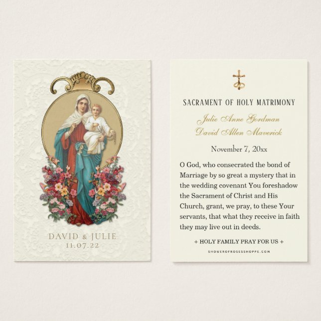 Carte de mariage catholique de la Vierge Marie (Devant & derrière)
