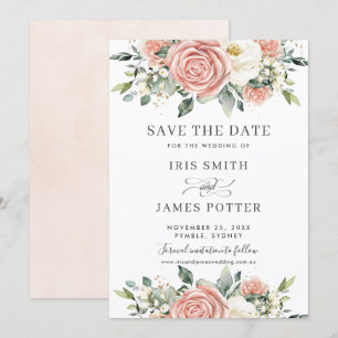 Carte de mariage chic blush ivoire à motif floral 